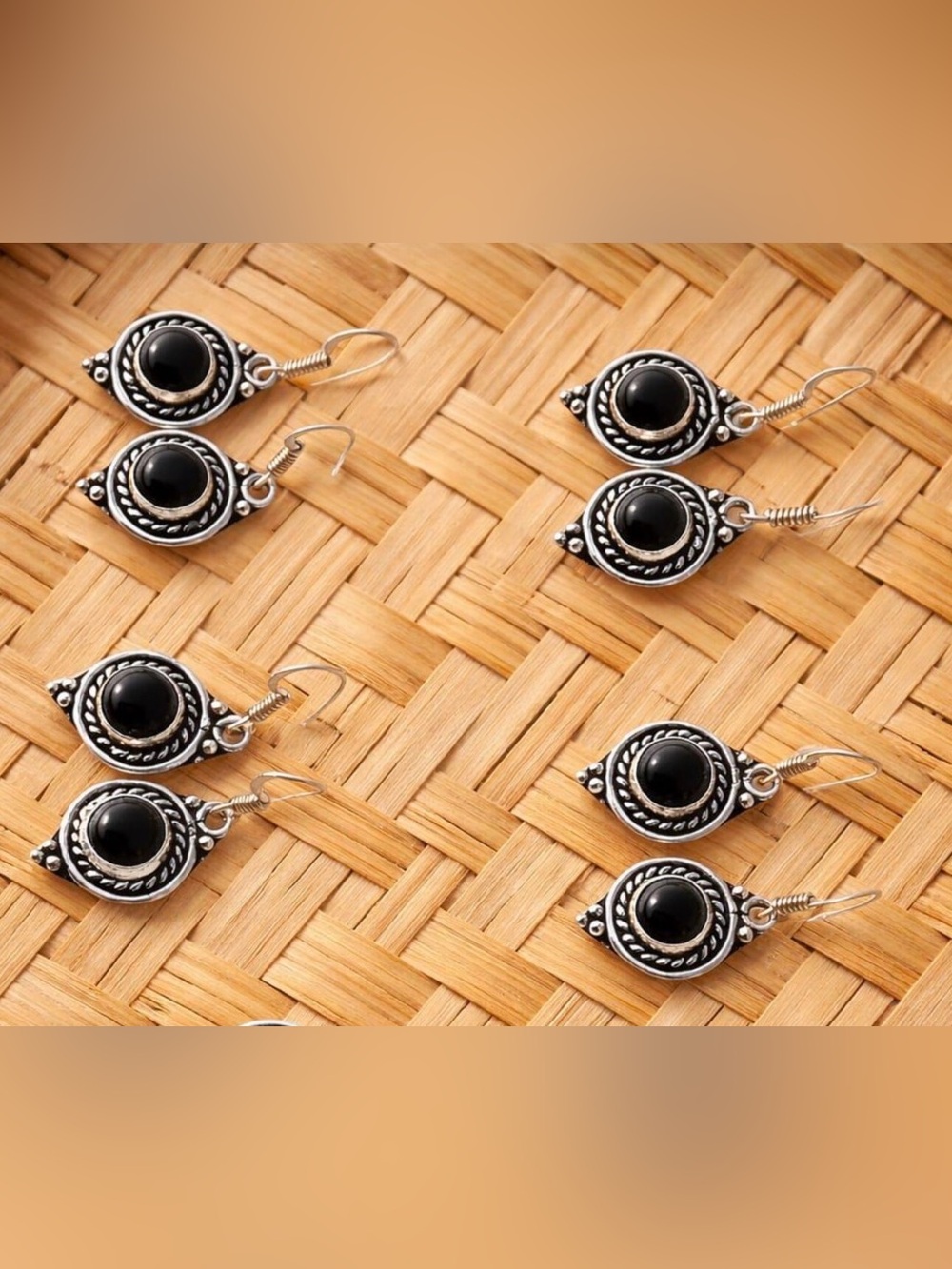 Handmade Black Onyx Dangle Earrings, German Silver and silver plated Boho Jewelr